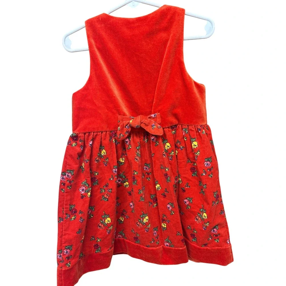 Laura‎ Ashley Mother Child Girls Floral Corduroy Dress Red Vintage 18 Months NWT